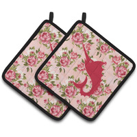 "Caroline's Treasures BB1097-RS-PK-PTHD Fish ""Sword"" Shabby Chic Pink Roses Pot Holders (1 Pair), 7.5"" x 7.5"", Multicolor"