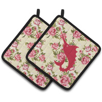 "Caroline's Treasures Fish - Sword Fish Shabby Chic Yellow Roses Pair of Pot Holders BB1097-RS-YW-PTHD, 7.5HX7.5W, Multicolor"