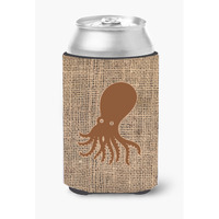 Octopus Burlap and Brown Can or Bottle Beverage Insulator Hugger