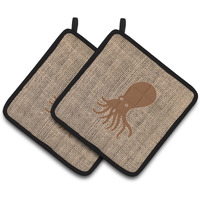 "Caroline's Treasures BB1098-BL-BN-PTHD Octopus Faux Pot Holders (1 Pair), 7.5"" x 7.5"", Burlap/Brown"