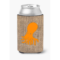 Octopus Burlap and Orange Can or Bottle Beverage Insulator Hugger