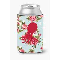 Octopus Shabby Chic Blue Roses Can or Bottle Beverage Insulator Hugger BB1098