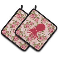 "Caroline's Treasures BB1098-RS-PK-PTHD Octopus Shabby Chic Pink Roses Pot Holders (1 Pair), 7.5"" x 7.5"", Multicolor"