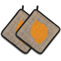 "Caroline's Treasures Shell Faux Burlap & Orange Pair of Pot Holders BB1099-BL-OR-PTHD, 7.5HX7.5W, Multicolor"