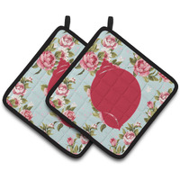 "Caroline's Treasures Shell Shabby Chic Blue Roses Pair of Pot Holders BB1099-RS-BU-PTHD, 7.5HX7.5W, Multicolor"