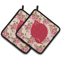 "Caroline's Treasures BB1099-RS-PK-PTHD Shell Shabby Chic Pink Roses Pot Holders (1 Pair), 7.5"" x 7.5"", Multicolor"