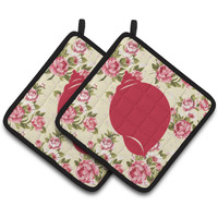 "Caroline's Treasures Shell Shabby Chic Yellow Roses Pair of Pot Holders BB1099-RS-YW-PTHD, 7.5HX7.5W, Multicolor"