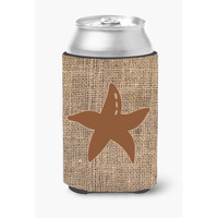 Starfish Burlap and Brown Can or Bottle Beverage Insulator Hugger
