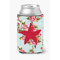 Starfish Shabby Chic Blue Roses Can or Bottle Beverage Insulator Hugger BB1100