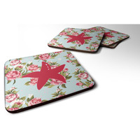 "Caroline's Treasures BB1100-RS-BU-FC Starfish Shabby Chic Blue Roses Foam Coasters (Set of 4), 3.5"" H x 3.5"" W, Multicolor"
