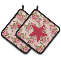 "Caroline's Treasures Starfish Shabby Chic Pink Roses Pair of Pot Holders BB1100-RS-PK-PTHD, 7.5HX7.5W, Multicolor"