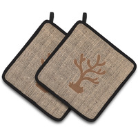 "Caroline's Treasures Coral Faux Burlap & Brown Pair of Pot Holders BB1101-BL-BN-PTHD, 7.5HX7.5W, Multicolor"