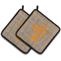 "Caroline's Treasures Coral Faux Burlap & Orange Pair of Pot Holders BB1101-BL-OR-PTHD, 7.5HX7.5W, Multicolor"