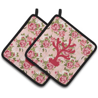 "Caroline's Treasures BB1101-RS-PK-PTHD Coral Shabby Chic Pink Roses Pot Holders (1 Pair), 7.5"" x 7.5"", Multicolor"