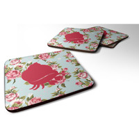 "Caroline's Treasures BB1102-RS-BU-FC Hermit Crab Shabby Chic Blue Roses Foam Coasters (Set of 4), 3.5"" H x 3.5"" W, Multicolor"