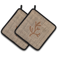 "Caroline's Treasures Coral Faux Burlap & Brown Pair of Pot Holders BB1103-BL-BN-PTHD, 7.5HX7.5W, Multicolor"