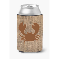 Crab Burlap and Brown Can or Bottle Beverage Insulator Hugger