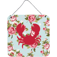 "Caroline's Treasures BB1104-RS-BU-DS66 Crab Shabby Chic Blue Roses Aluminum Metal Wall or Door Hanging Prints, 6 x 6"", Multicolor"