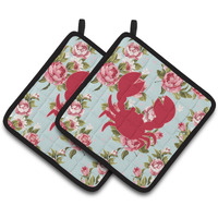 "Caroline's Treasures Crab Shabby Chic Blue Roses Pair of Pot Holders BB1104-RS-BU-PTHD, 7.5HX7.5W, Multicolor"