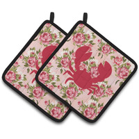 "Caroline's Treasures Crab Shabby Chic Pink Roses Pair of Pot Holders BB1104-RS-PK-PTHD, 7.5HX7.5W, Multicolor"