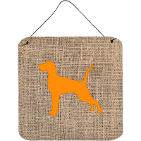 "Caroline's Treasures Pointer Burlap and Orange Aluminum Metal Wall or Door Hanging Prints, 6 x 6"", Multicolor"