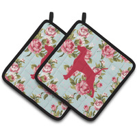 "Caroline's Treasures Pointer Shabby Chic Blue Roses Pair of Pot Holders BB1105-RS-BU-PTHD, 7.5HX7.5W, Multicolor"