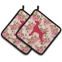 "Caroline's Treasures Pointer Shabby Chic Pink Roses Pair of Pot Holders BB1105-RS-PK-PTHD, 7.5HX7.5W, Multicolor"