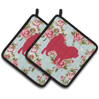 "Caroline's Treasures Chow Shabby Chic Blue Roses Pair of Pot Holders BB1106-RS-BU-PTHD, 7.5HX7.5W, Multicolor"