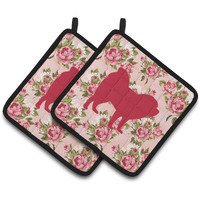"Caroline's Treasures Chow Shabby Chic Pink Roses Pair of Pot Holders BB1106-RS-PK-PTHD, 7.5HX7.5W, Multicolor"