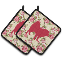 "Caroline's Treasures Chow Shabby Chic Yellow Roses Pair of Pot Holders BB1106-RS-YW-PTHD, 7.5HX7.5W, Multicolor"