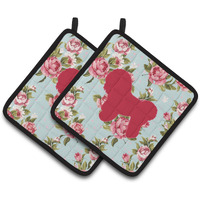 "Caroline's Treasures Bichon Frise Shabby Chic Blue Roses Pair of Pot Holders BB1107-RS-BU-PTHD, 7.5HX7.5W, Multicolor"