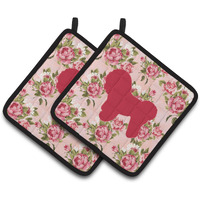 "Caroline's Treasures Bichon Frise Shabby Chic Pink Roses Pair of Pot Holders BB1107-RS-PK-PTHD, 7.5HX7.5W, Multicolor"