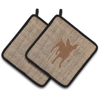 "Caroline's Treasures Chihuahua Faux Burlap & Brown Pair of Pot Holders BB1108-BL-BN-PTHD, 7.5HX7.5W, Multicolor"