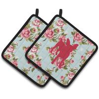 "Caroline's Treasures Chihuahua Shabby Chic Blue Roses Pair of Pot Holders BB1108-RS-BU-PTHD, 7.5HX7.5W, Multicolor"