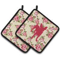 "Caroline's Treasures Chihuahua Shabby Chic Yellow Roses Pair of Pot Holders BB1108-RS-YW-PTHD, 7.5HX7.5W, Multicolor"