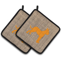 "Caroline's Treasures Boxer Faux Burlap & Orange Pair of Pot Holders BB1109-BL-OR-PTHD, 7.5HX7.5W, Multicolor"