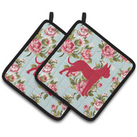 "Caroline's Treasures BB1109-RS-BU-PTHD Boxer Shabby Chic Blue Roses Pot Holders (1 Pair), 7.5"" x 7.5"", Multicolor"