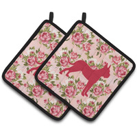 "Caroline's Treasures Boxer Shabby Chic Pink Roses Pair of Pot Holders BB1109-RS-PK-PTHD, 7.5HX7.5W, Multicolor"