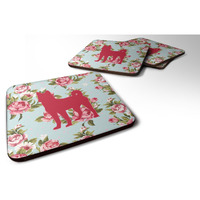 "Caroline's Treasures BB1110-RS-BU-FC Basenji Shabby Chic Blue Roses Foam Coasters (Set of 4), 3.5"" H x 3.5"" W, Multicolor"