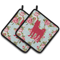 "Caroline's Treasures Basenji Shabby Chic Blue Roses Pair of Pot Holders BB1110-RS-BU-PTHD, 7.5HX7.5W, Multicolor"