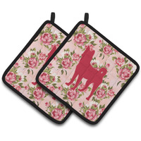 "Caroline's Treasures Basenji Shabby Chic Pink Roses Pair of Pot Holders BB1110-RS-PK-PTHD, 7.5HX7.5W, Multicolor"