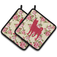 "Caroline's Treasures Basenji Shabby Chic Yellow Roses Pair of Pot Holders BB1110-RS-YW-PTHD, 7.5HX7.5W, Multicolor"