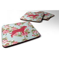 "Caroline's Treasures BB1111-RS-BU-FC Labrador Shabby Chic Blue Roses Foam Coasters (Set of 4), 3.5"" H x 3.5"" W, Multicolor"