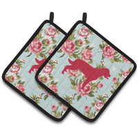 "Caroline's Treasures BB1111-RS-BU-PTHD Labrador Shabby Chic Blue Roses Pot Holders (1 Pair), 7.5"" x 7.5"", Multicolor"