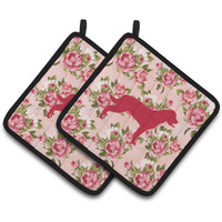 "Caroline's Treasures Labrador Shabby Chic Pink Roses Pair of Pot Holders BB1111-RS-PK-PTHD, 7.5HX7.5W, Multicolor"