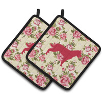 "Caroline's Treasures Labrador Shabby Chic Yellow Roses Pair of Pot Holders BB1111-RS-YW-PTHD, 7.5HX7.5W, Multicolor"