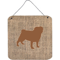 "Caroline's Treasures BB1112-BL-BN-DS66 Pug Burlap and Brown Aluminum Metal Wall or Door Hanging Prints, 6 x 6"", Multicolor"