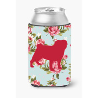 Pug Shabby Chic Blue Roses Can or Bottle Beverage Insulator Hugger BB1112