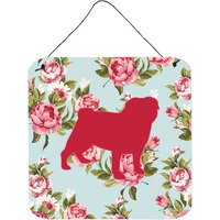 "Caroline's Treasures BB1112-RS-BU-DS66 Pug Shabby Chic Blue Roses Aluminum Metal Wall or Door Hanging Prints, 6 x 6"", Multicolor"