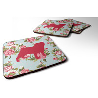"Caroline's Treasures BB1112-RS-BU-FC Pug Shabby Chic Blue Roses Foam Coasters (Set of 4), 3.5"" H x 3.5"" W, Multicolor"